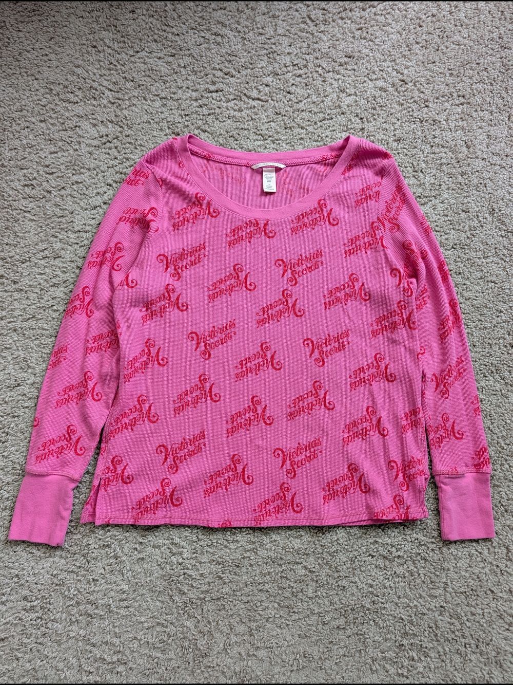 Victoria's Secret Womens Pink Script Logo Lightweight Thermal PJ Top Size Large - Picture 4 of 10
